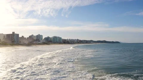 Scenic aerial view of waves at brava beach, Itajaí, Brazil. Stock Footage 158574205