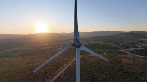 Scenic Aerial view of wind turbines farm in sunset time. High quality 4k footage Stock Footage 264919476