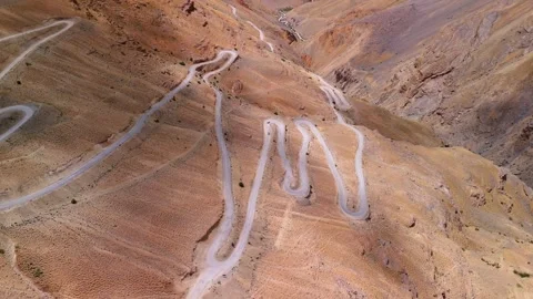 Scenic Aerial View of Zig Zag Mountain Roads in Spiti Valley Stock Footage 338446939