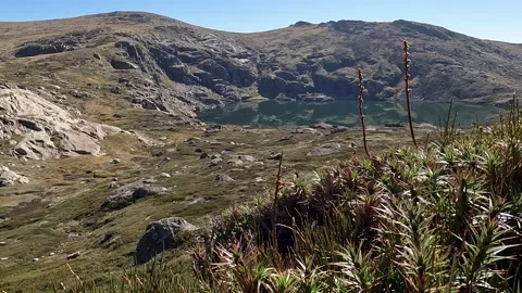 Scenic alpine Blue Lake surrounded by rugged mountain landscape in Kosciusz.. Stock Footage 312062247