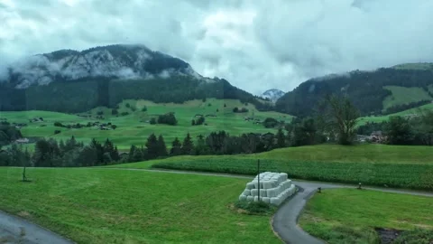 Scenic Alpine Countryside Viewed from a Moving Train Stock Footage 328129741