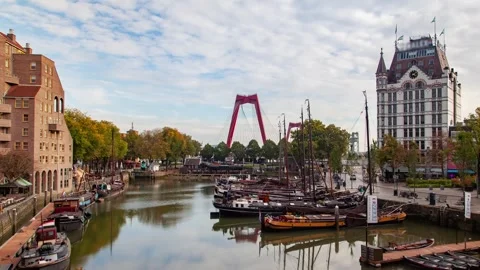 Scenic Autumn Day Timelapse Featuring Rotterdam Oude Haven Stock Footage 312930893