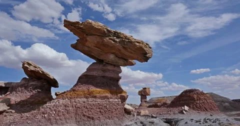 Scenic Balanced Rock in Badlands with Drought Global Warming Climate Change Stock Footage 50376649