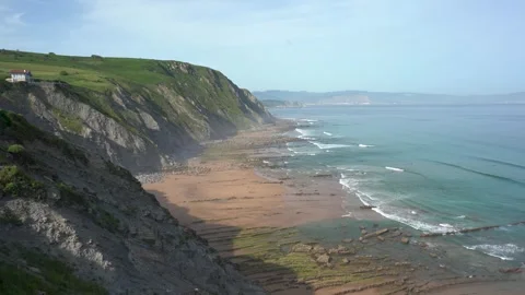 Scenic basque coast flysch cliffs and beach 動画素材 336506193