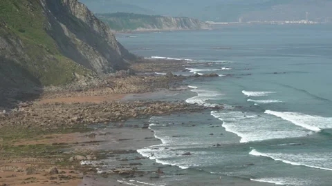 Scenic basque coast flysch cliffs and beach Stock Footage 336506194