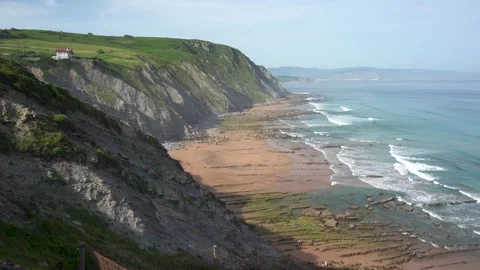 Scenic basque coast flysch cliffs and beach 動画素材 336506199