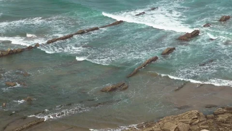 Scenic basque coast flysch cliffs and beach 動画素材 336506201