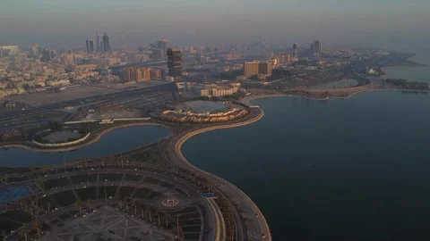 Scenic Bayfront and Circular Lagoon in Al Khobar Saudi Arabia Stock Footage 335545726