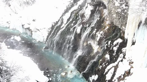 A scenic of beautiful waterfall in winter Stock Footage 127074420