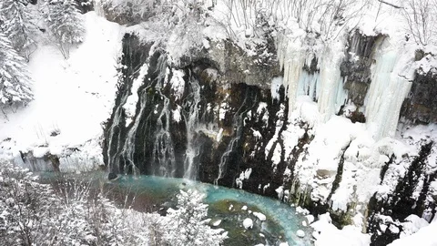 A scenic of beautiful waterfall in winter time Stock Footage 127074483