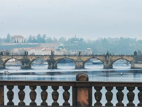 Scenic Bridge Over River 库存照片