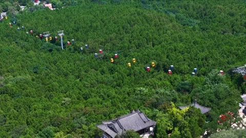 Scenic Cable Car Ride Over Lush Thousand Buddha Mountain Forest Stock Footage 331220876