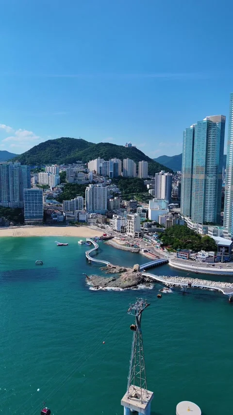 Scenic cable car ride over songdo beach in busan Stock Footage 344025685