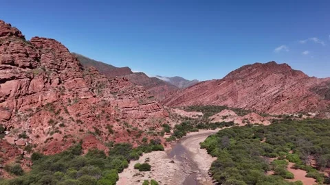 Scenic Canyon Valley with Dry Riverbed in Quebrada de Cafayate, Salta, Argentina Stock Footage 343673162