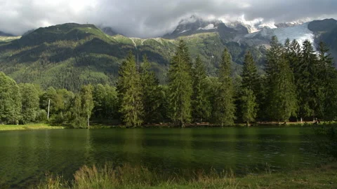 Scenic Chamonix Mont Blanc Park with Massif and Glacier Vista Stock Footage 141019746