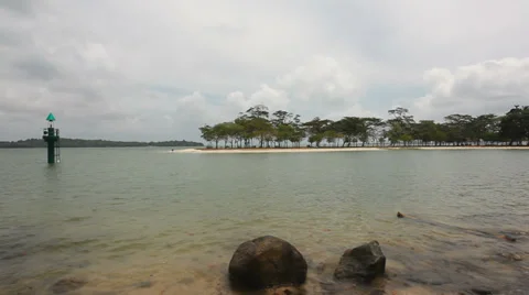 Scenic Changi Point Beach with Trees on a Cloudy Day in Singapore 1080p Stock Footage 35756600