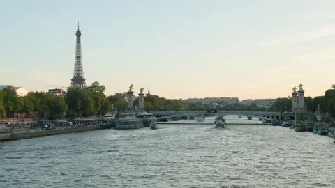Scenic Cinematic View of the Eiffel Tower and Pont Alexandre III Over the Seine  Stock Footage 338254769