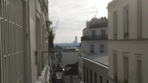 Scenic cityscape view of Paris behind french architectural buildings. Stock Footage 257607613