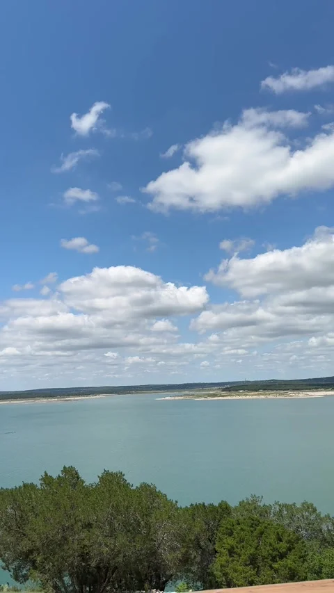 Scenic cloud movement over tranquil lake with expansive horizon and verdant.. Stock Footage 315524743