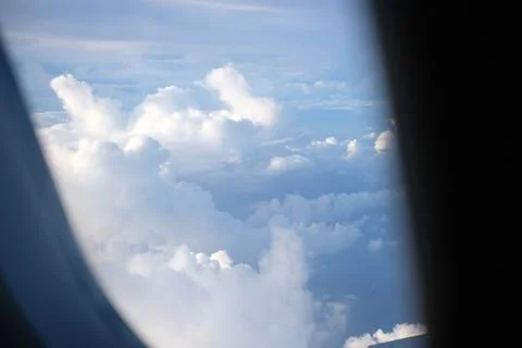 Scenic Cloudscape View from Airplane Window Fotos Stock