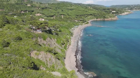 Scenic Coastal Landscape with Cliffs and Blue Sea – 4K Aerial Footage Stock Footage 310180929