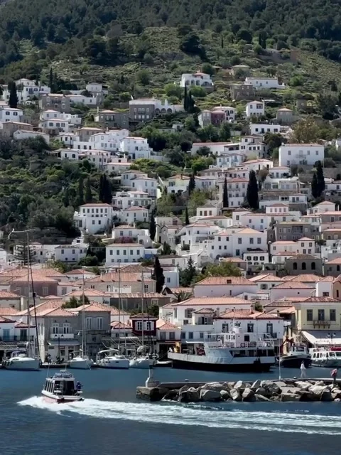 Scenic Coastal Town on Hillside with Harbor and Boats Video stock 340263955