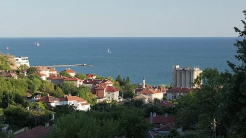 Scenic coastal town view overlooking the black sea Stock Footage 345004257