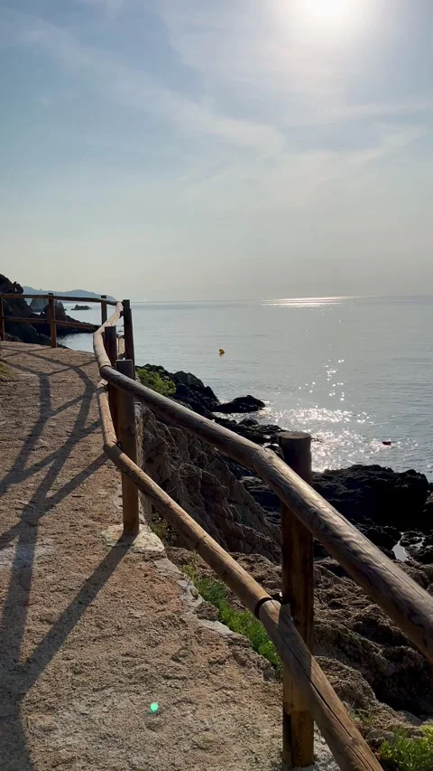 Scenic coastal trail Cami de Ronda with sea views in Costa Brava, Catalonia Stock Footage 344412552