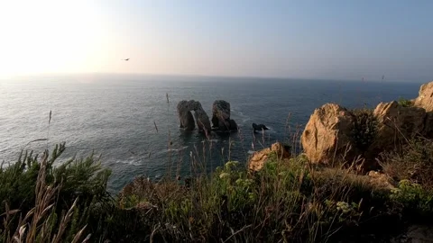 Scenic coastal view from the cliffs of Costa Quebrada in Cantabria, Spain, .. Stock Footage 343227460
