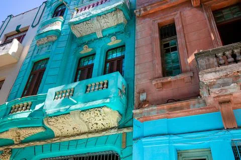 Scenic colorful Old Havana streets in historic city center of Havana Vieja ne Stock Photos
