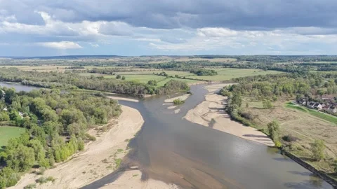 The scenic confluence of rivers at Bec dAllier, France. The video shows Stock Footage 346710972