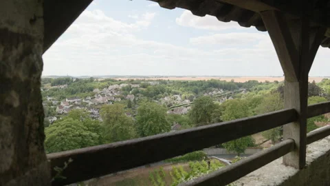 Scenic Countryside View Framed by Covered Wooden Rampart Structure in Provins Vídeo Stock 340636387