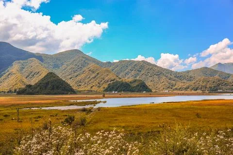 Scenic Distant Mountains Reflected In Pristine Lake Waters Landscape Photography Stock Photos