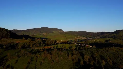 Scenic Distant Village Surrounded by Tea Estates at Dawn Video stock 308950707