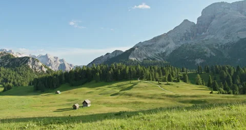 Scenic dolomite mountains landscape with alpine meadows Stock Footage 340793660