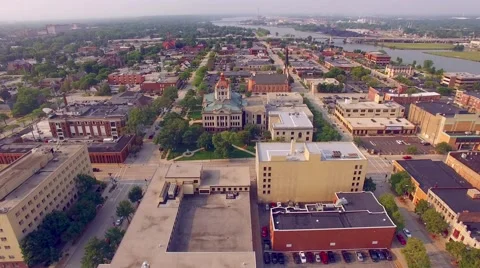 Scenic Downtown Green Bay Wisconsin Aerial Flyover Stock Footage