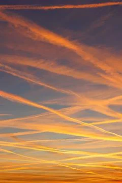 Scenic dramatic colorful sunset or sunrise sky landscape many aircraft jet Stock Photos