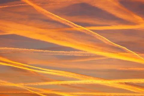Scenic dramatic colorful sunset or sunrise sky landscape many aircraft jet Stock Photos