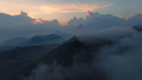 Scenic Drone Flight Above Cloud Covered Mountain Forest 스톡 동영상 341778184