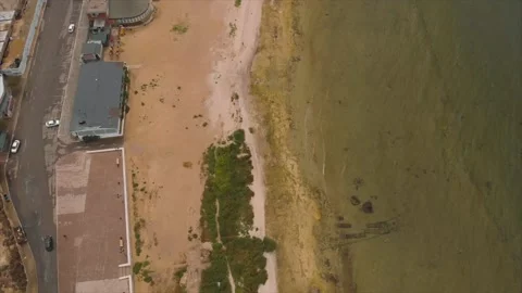 Scenic Drone Flight Over the Caspian Sea in Aktau Stock Footage 131013832