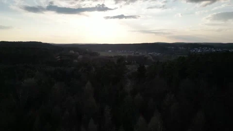 Scenic Drone Flight Over Forest Valley at Sunset in Bavaria, Germany Stock Footage 340577938