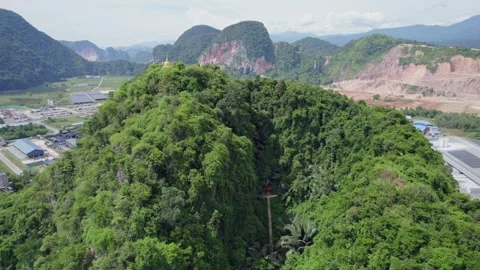 Scenic Drone Flight Over Mountain Monastery and Malaysian Karst Landscape Vídeos de archivo 345217100