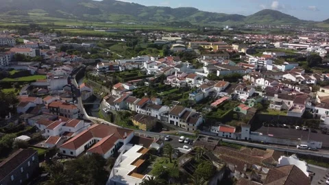 Scenic drone flight over Ribeira Grande with Atlantic ocean view Stock Footage 340165448
