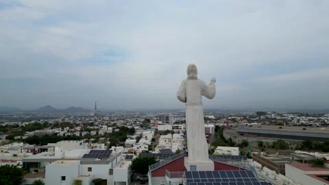 Scenic Drone Shot Of Christ Statue And Culiacan City Stock Footage 325634370