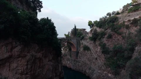 Scenic drone view of the ancient roman bridge spanning Stock Footage 340149608