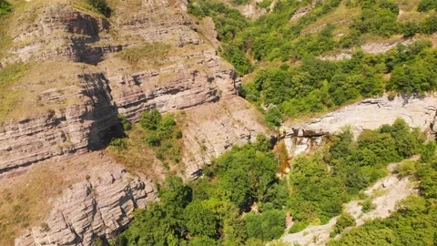 Scenic drone view beautiful cliff formation with Kabeni waterfall in Georgia  스톡 동영상 158697232