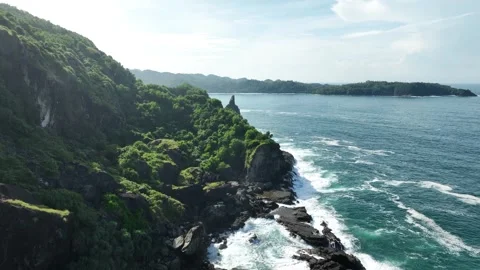 Scenic Drone View of Bukit Pengilon and Siung Beach Coastline Stock Footage 309514582