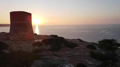 Scenic Drone View of Cala Pi Bay at Sunset, Mallorca, Balearic Islands Video stock 304235078
