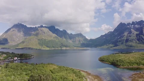 Scenic drone view of mountains and water in Norway Stock Footage 320304533