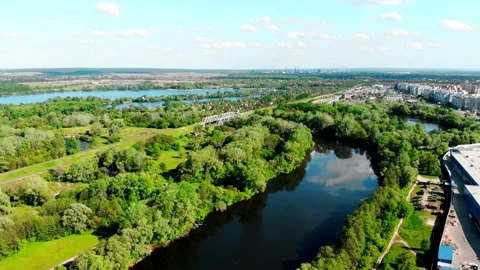 A scenic drone view of the Psel River in Sumy, Ukraine Stock Footage 331873292